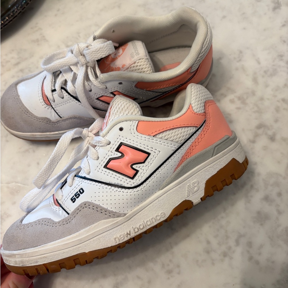 Girls New Balance 550 White and Pink Sneakers